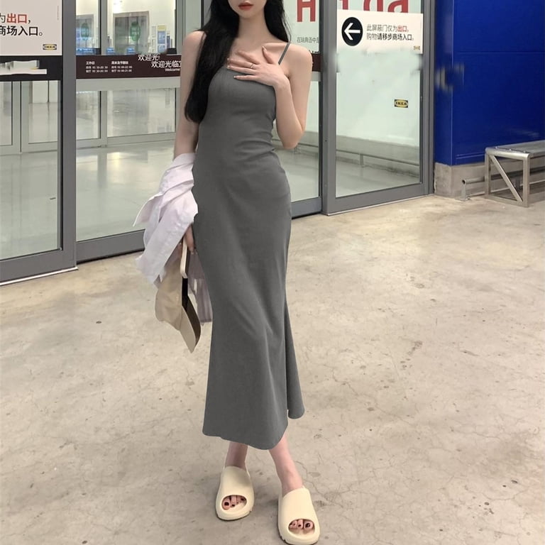 chinese dress ladies Wervot Women's Summer Marled Knit Bodycon Dress Bodycon Maxi Dress (Color :  Black, Size : Large) : Amazon.com.au: Clothing, Shoes & Accessories main image 0