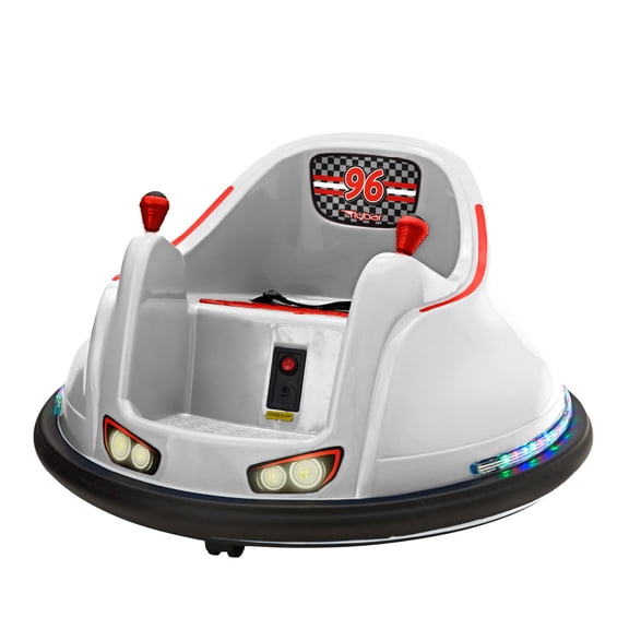 Flybar 6V Bumper Car for Toddlers White, Electric Toddler Ride On Toys for Kids, Baby, Ages 1.5-4 Years, LED Lights, 360 Degree Spin, Supports up to 66 pounds (No Remote)