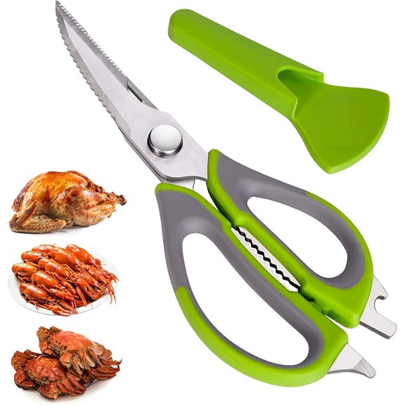 NOGIS Multifunction Kitchen Shears Come Apart Dishwasher Safe Food Scissors Heavy Duty 6-In-1, Easy Wash with Magnetic Holder, for Food, Meat, Fish and Vegetable, etc. (Green)