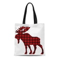 thumbnail image 1 of NUDECOR Sac Fourre-Tout en Toile Rouge Flanelle Rustique Élan Carreaux Buffalo Silhouette Images Bûcheron Sac Réutilisable Épaule Courses, 1 of 1