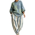 thumbnail image 3 of PNTUTB Fashion Women's Color Block Two Piece Set Crew Neck Long Sleeve Top Harem Pants Loose Casual Comfort Trendy Outfit Sets, 3 of 7