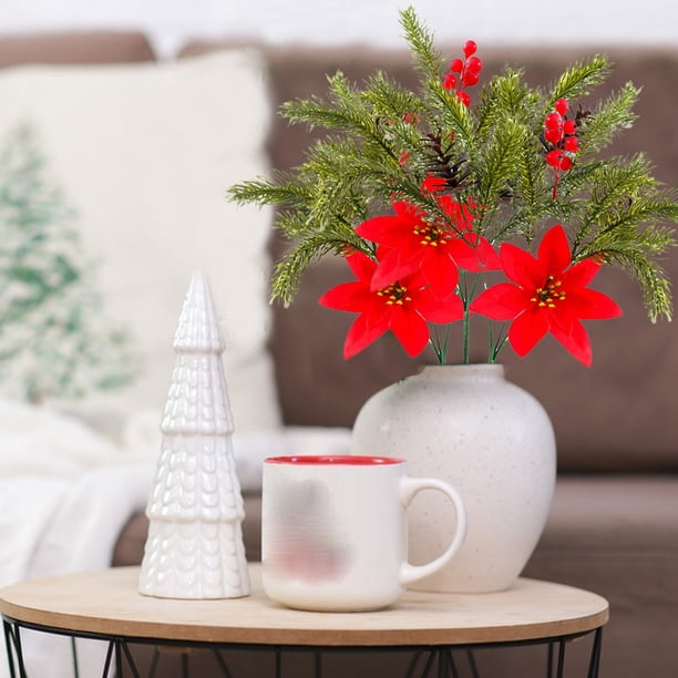 Fiudx Ramo de Flores Navideñas, Arreglo de Terciopelo Artificial, Elegante Decoración para El Hogar, Impresionante Centro de Mesa para Bodas, Color Rojo Vibrante, Belleza Duradera, Tamaño 40 X 15 X 1