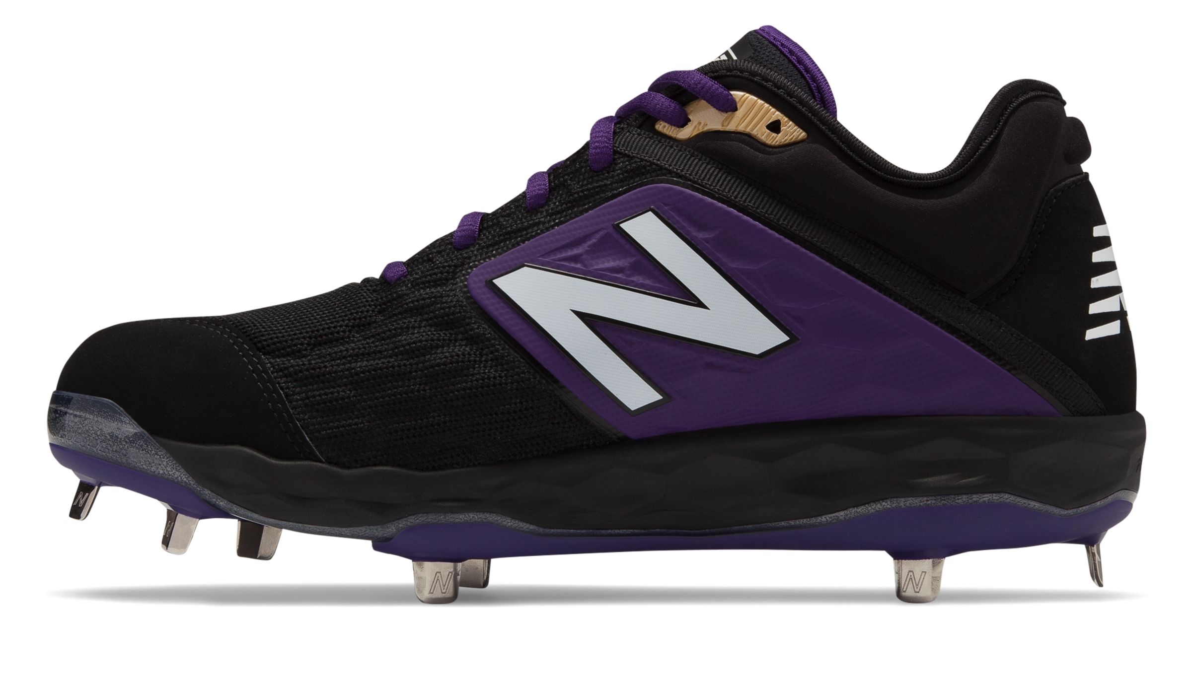 New Balance Low-Cut 3000v4 Metal Baseball Cleat Mens Shoes Black with Purple - image 2 of 4