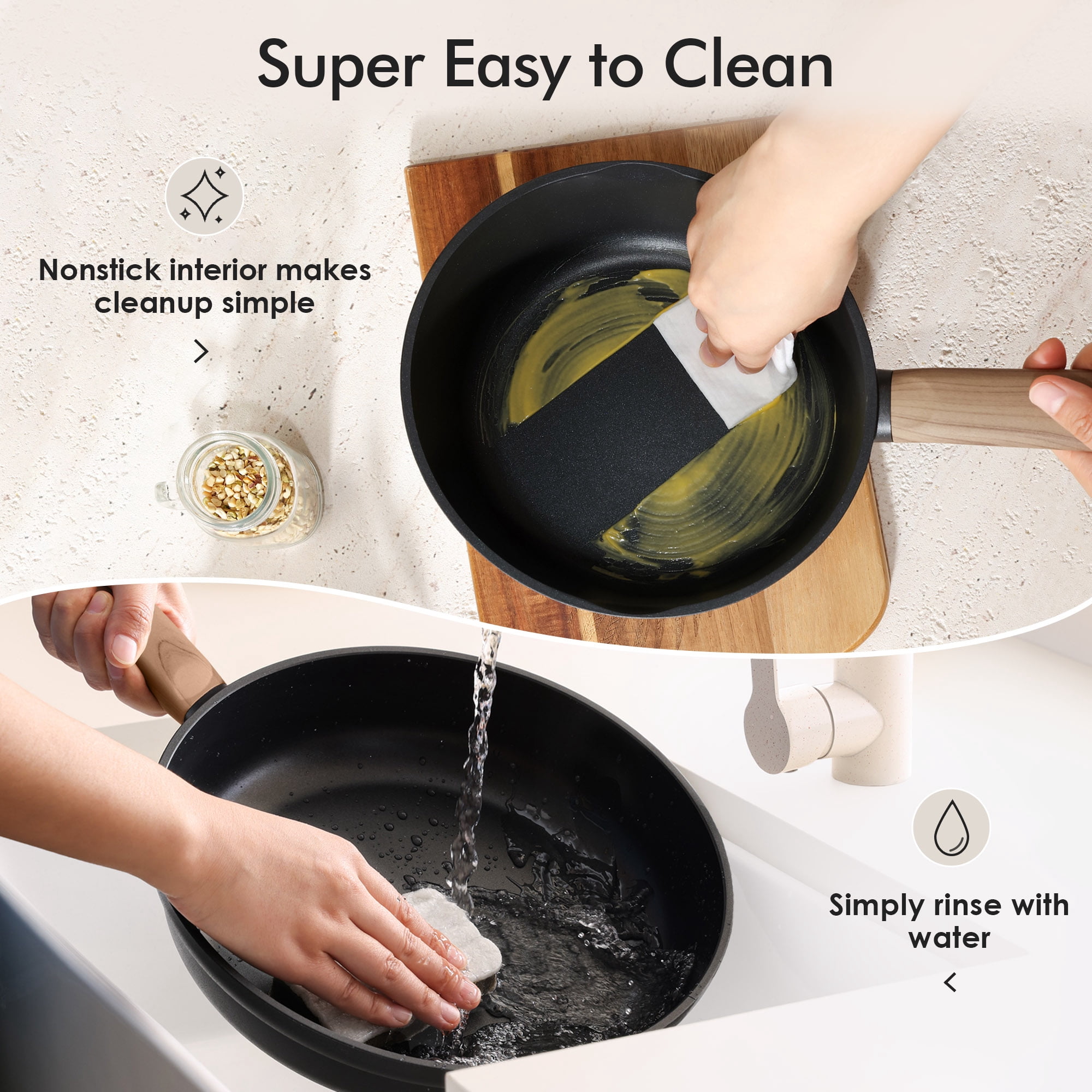 SENSARTE 24-Piece Nonstick Pots and Pans Set, Matte Black Titanium Induction Cookware Set, Healthy Kitchen Cooking Sets with Stay-Cool Handles, Dishwasher & Oven Safe, Stackable