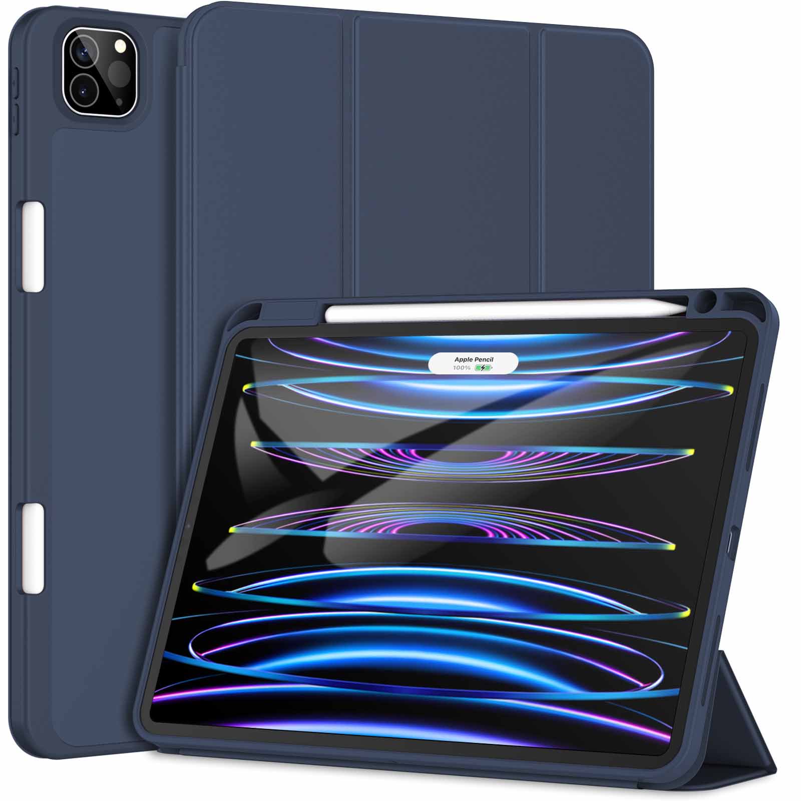 JETech Case for iPad Pro 11 Inch (2022/2021/2020 Model) with Pencil Holder, Support 2nd Pencil Charging, Slim Tablet Cover with Soft TPU Back, Auto Wake/Sleep (Navy)