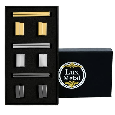 BodyJ4You 9PCS Cufflinks Skinny Tie Bar Clip Button Business Black Silvertone Goldtone Gift Set