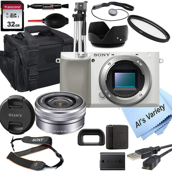 Sony Alpha a6100 (White) Mirrorless Digital Camera with 16-50mm Lens   32GB Card, Tripod, Case, and More (18pc Bundle)