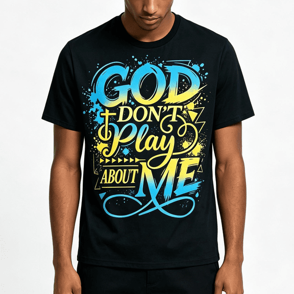 “God Don’t Play About Me” Graffiti Christian T-Shirt – Bold Faith Streetwear Tee, Cross Graphic, 100% Cotton Short Sleeve