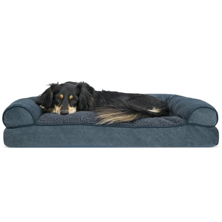 UPC: 0842229106213 | FurHaven Pet Products | Faux Fleece & Chenille Soft Woven Pillow Sofa Pet Bed for Dogs & Cats Orion Blue Medium