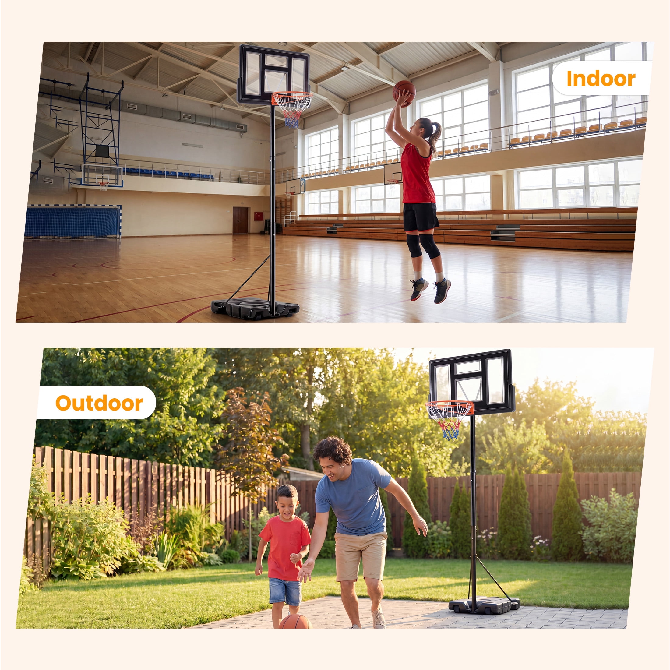 SHOUFTW 10 ft Basketball Hoop, Adjustable Portable System for Kids Youth & Adults, Indoor Outdoor Training Practice with Sturdy Stand, Black