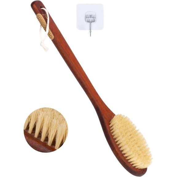 Wooden Bath Brush with Stiff Sisal Bristles Long Handle for Shower    Exfoliator, with Hook for  (Stiff Sisal Hair)