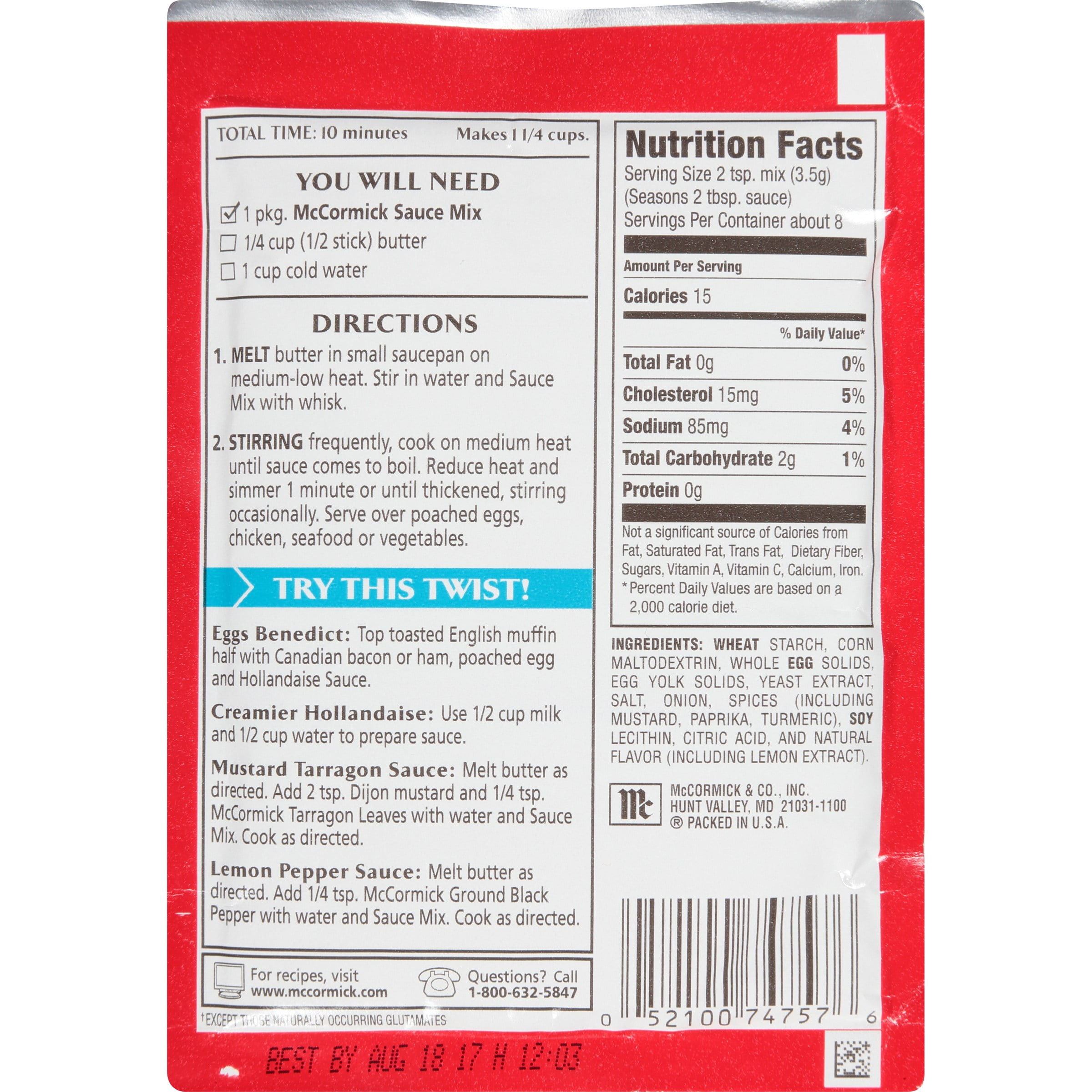 hollandaise sauce packet nutrition