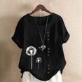 thumbnail image 1 of Lydiaunistar Women's Spring Tops Plus Size Casual Round-Neck Printed Short Sleeve Button-Up Blouse T-Shirt Polyester Lightweight for Summer Black, 1 of 6