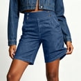 thumbnail image 2 of Womens Jean Shorts High Waisted Denim Bermuda Shorts Pull On Elastic Waist Summer Casual Stretchy Denim Jorts, 2 of 5