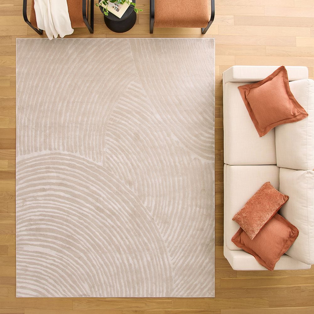 Better Homes & Gardens Kai Carved Ripple Indoor Stain/Fade Resisant Area Rug, Cream, 7'10" x 10'