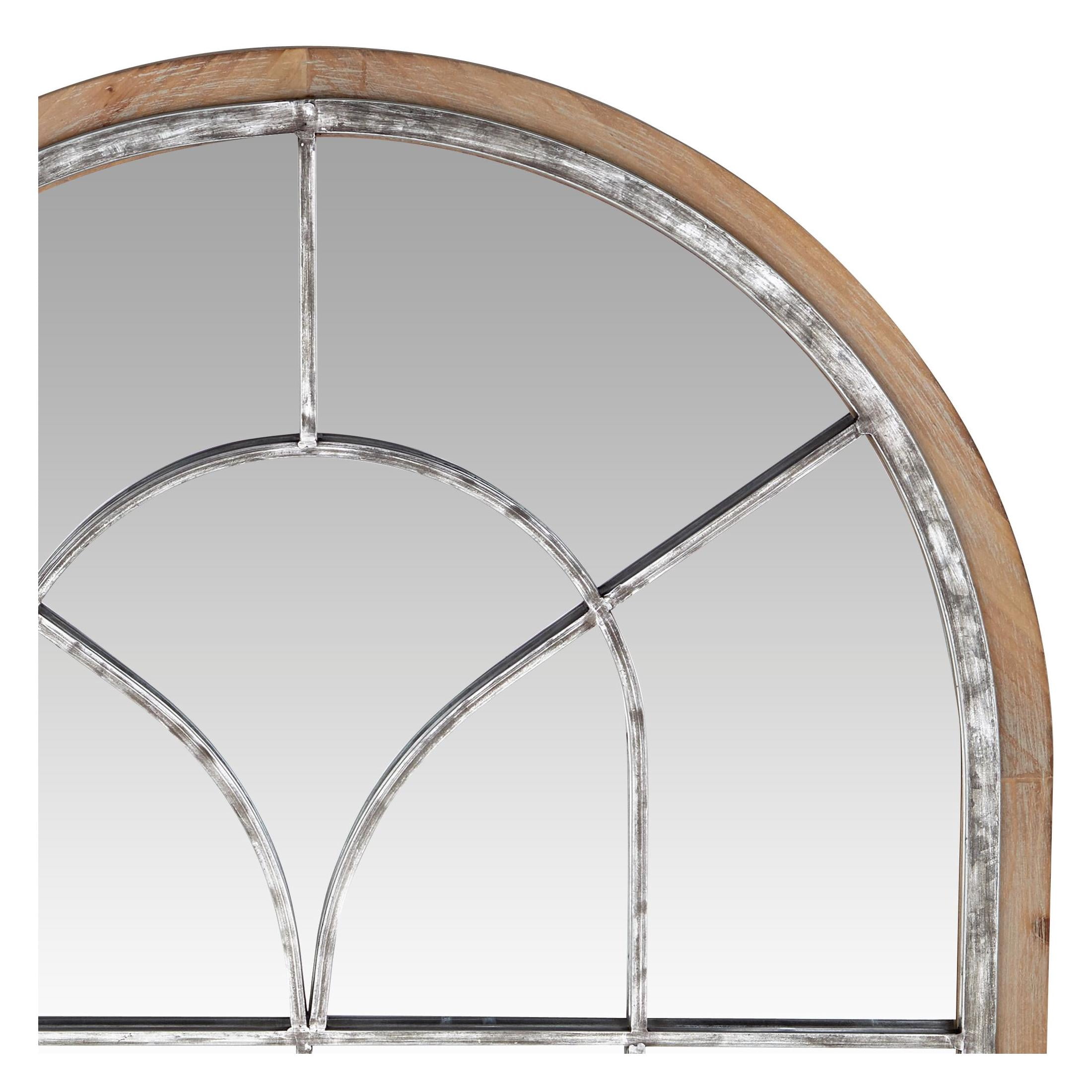 DecMode Farmhouse Glass Arched Window Pane Shape Wall Mirror with Distressed Brown/Whitewashed Finish, 33"W x 51"H