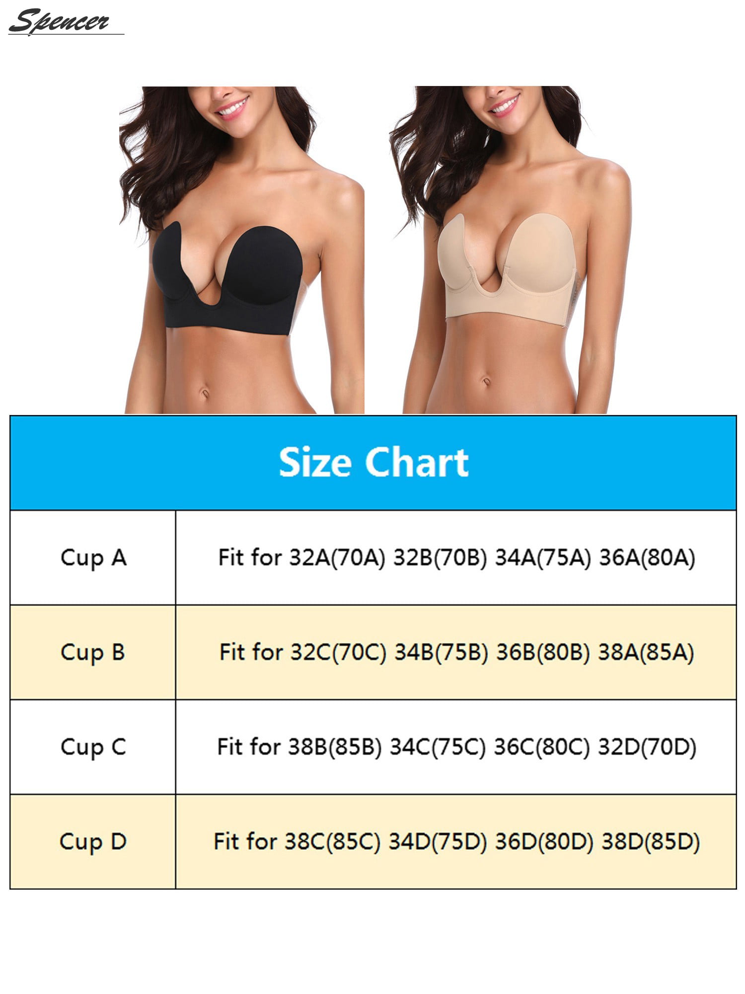 Spencer Women's Strapless Push Up Invisible Sticky Bra Silicone
