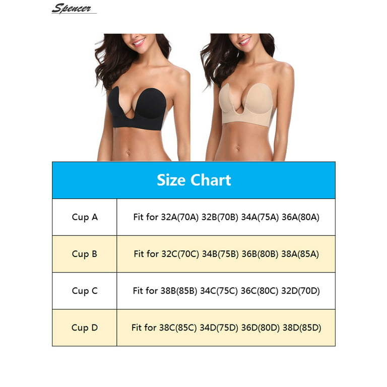 Spencer 2Pack Womens Push Up Plunge Sticky Adhesive Bra Reusable