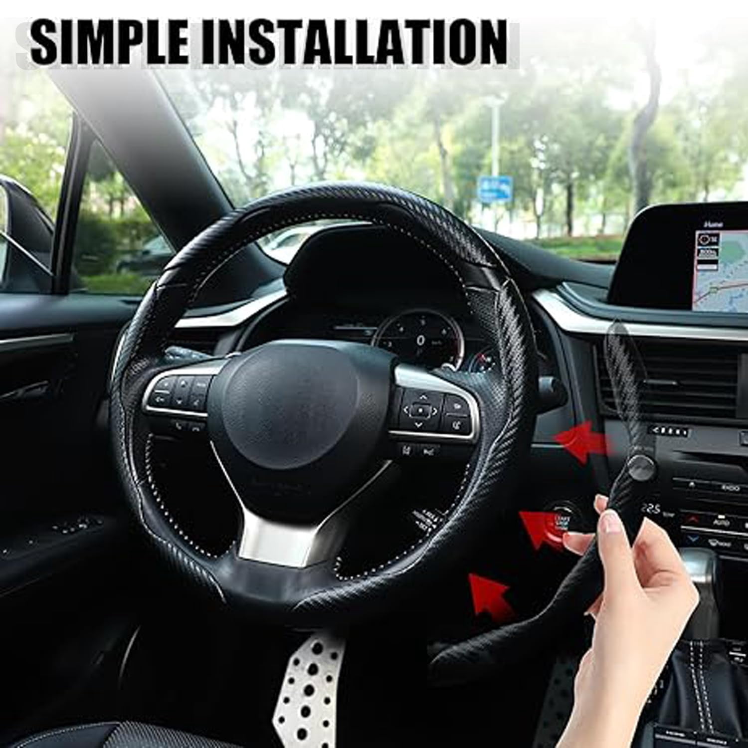 Aurovault Carbon Fiber Steering Wheel Cover, 3PCS Snap-On Anti-Slip Wrap, Universal  Car Steering Wheel Protector, Easy Install Interior Accessories