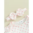 thumbnail image 6 of Bslissey Baby Girls Easter 3Pcs Outfits Long Sleeve Dots Print Romper + Bunny Embroidery Suspender Skirt + Headband 3M 6M 9M 12M 18M Infant Casual Cute Clothes Set, 6 of 9