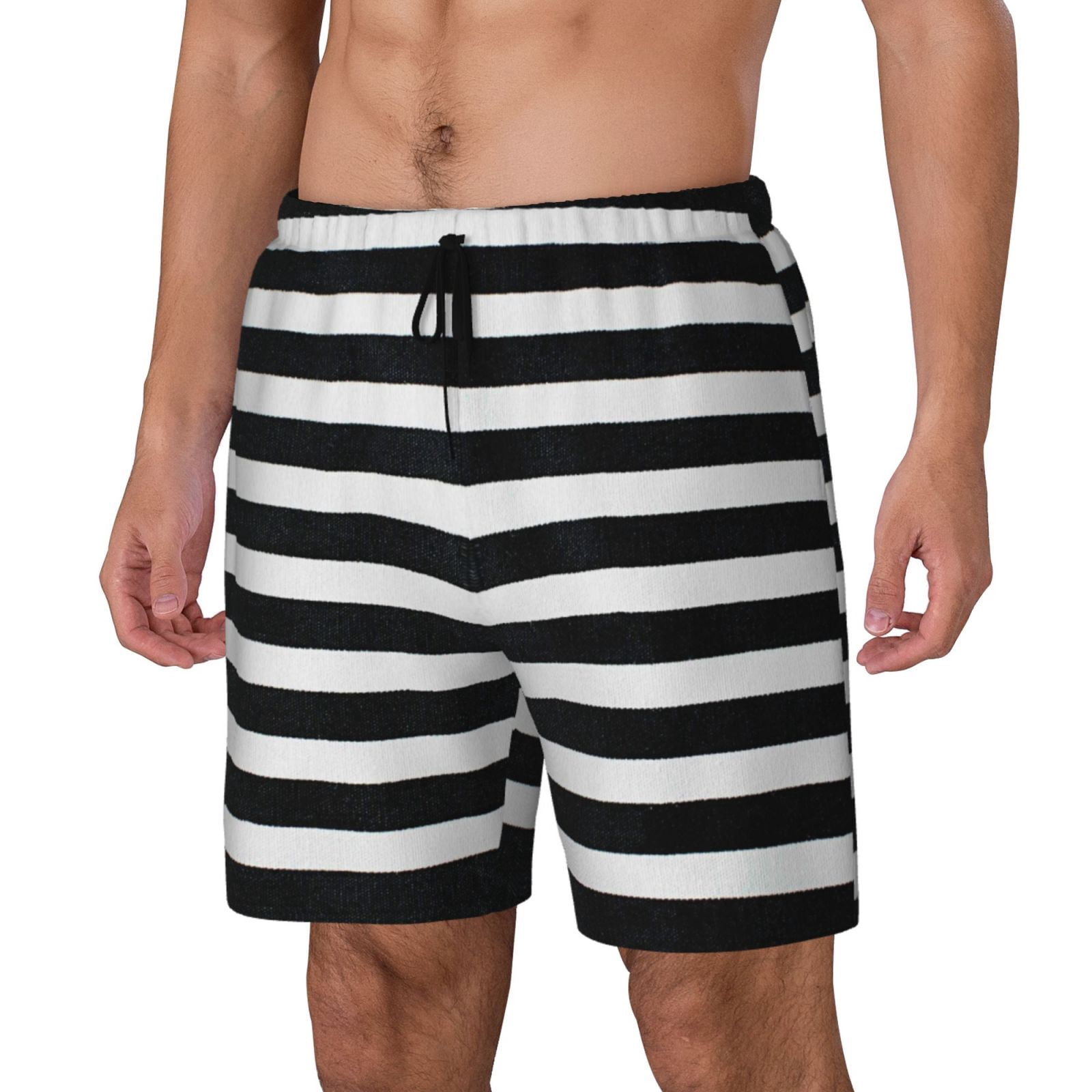 Xecao Black And White Stripes for Men's Swimming Trunks Swim Trunks Quick Dry Swim Shorts with Mesh Lining Funny Swimwear Bathing Suits