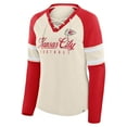 thumbnail image 2 of Women's Fanatics Cream/Red Kansas City Chiefs Hometown Gridiron Hero Raglan Lace-Up V-Neck Long Sleeve T-Shirt, 2 of 3