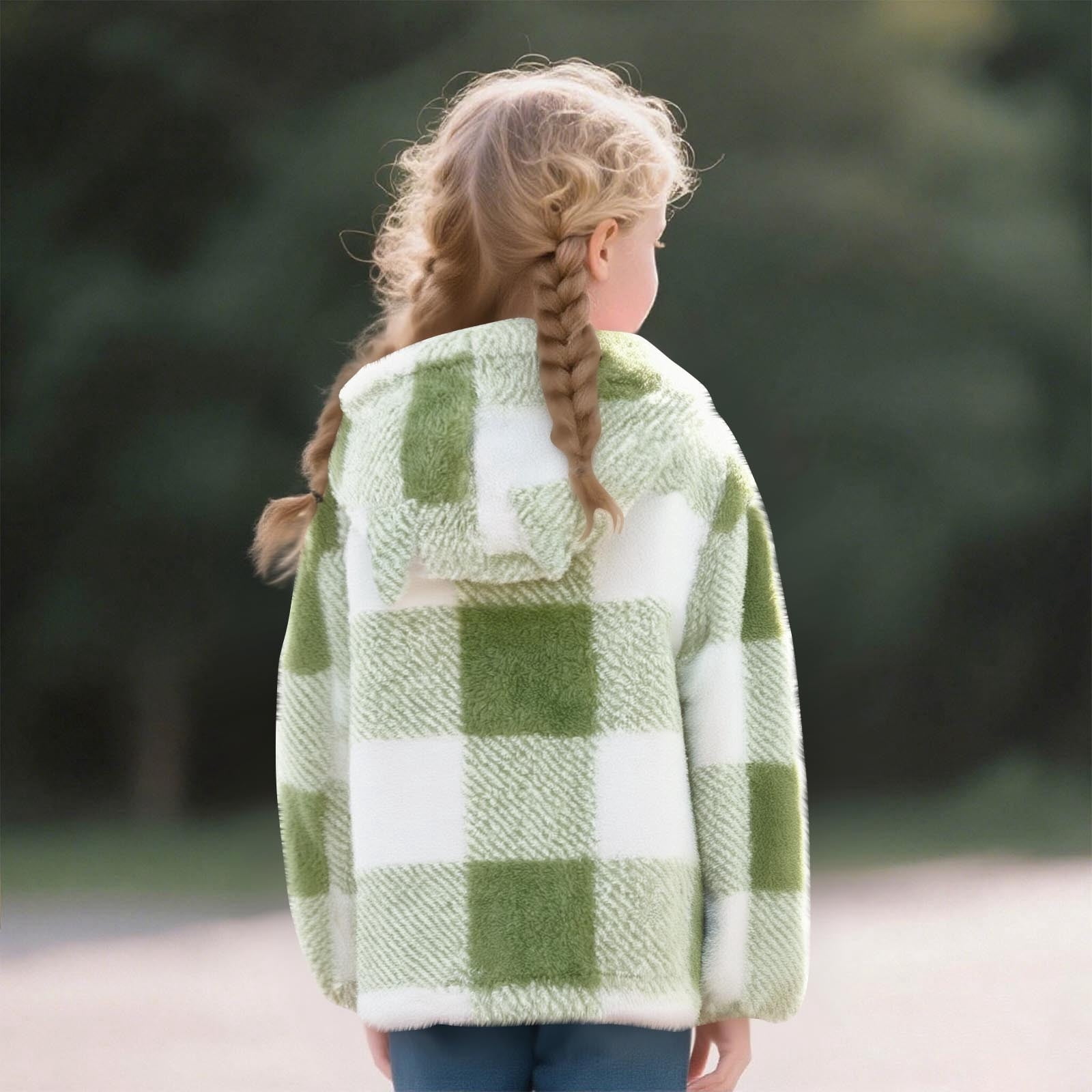 Xdegoge Girls Fleece Sherpa Jacket Plaid Fuzzy Zip Up Long Sleeve Hoodie Teen Thermal Loose Cozy Hooded Coats Tween 2025 Winter Thick Warm Outerwear With Pockets Age 8-14 Years