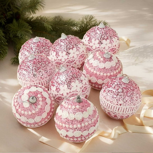 TIMIFIS 9PCS Pinks Christmas Ball Ornaments Glitter Christmas Tree Decoration Shatterproof Hanging Ball for Xmas Tree Holiday Wedding Party Home Decoration