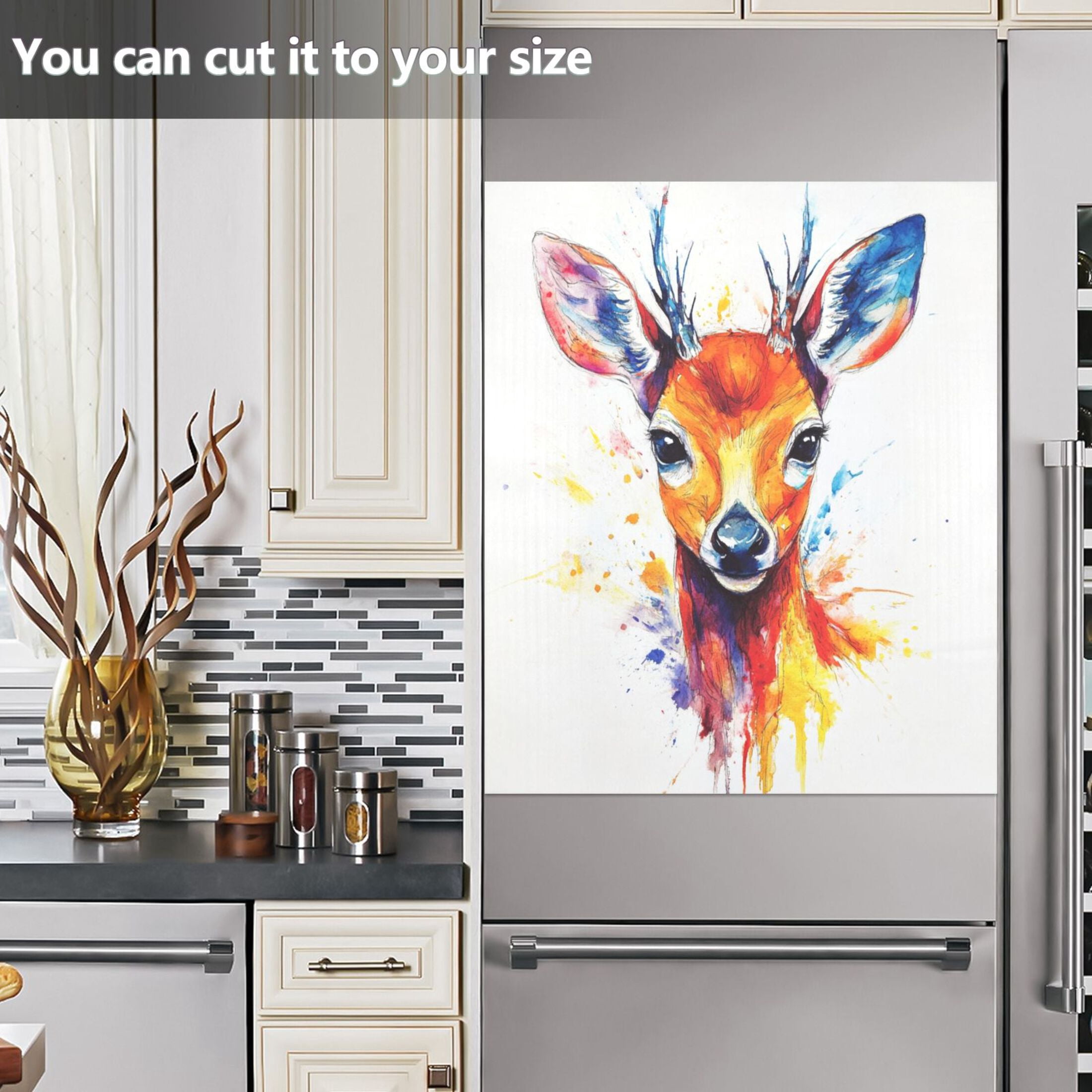 Dishwasher Magnetic Sticker 23x26 Inch Refrigerator Magnetic Sticker Washing Machine Magnetic Sticker Kitchen Panel Magnetic Sticker Home Decor Watercolor Cartoon Deer