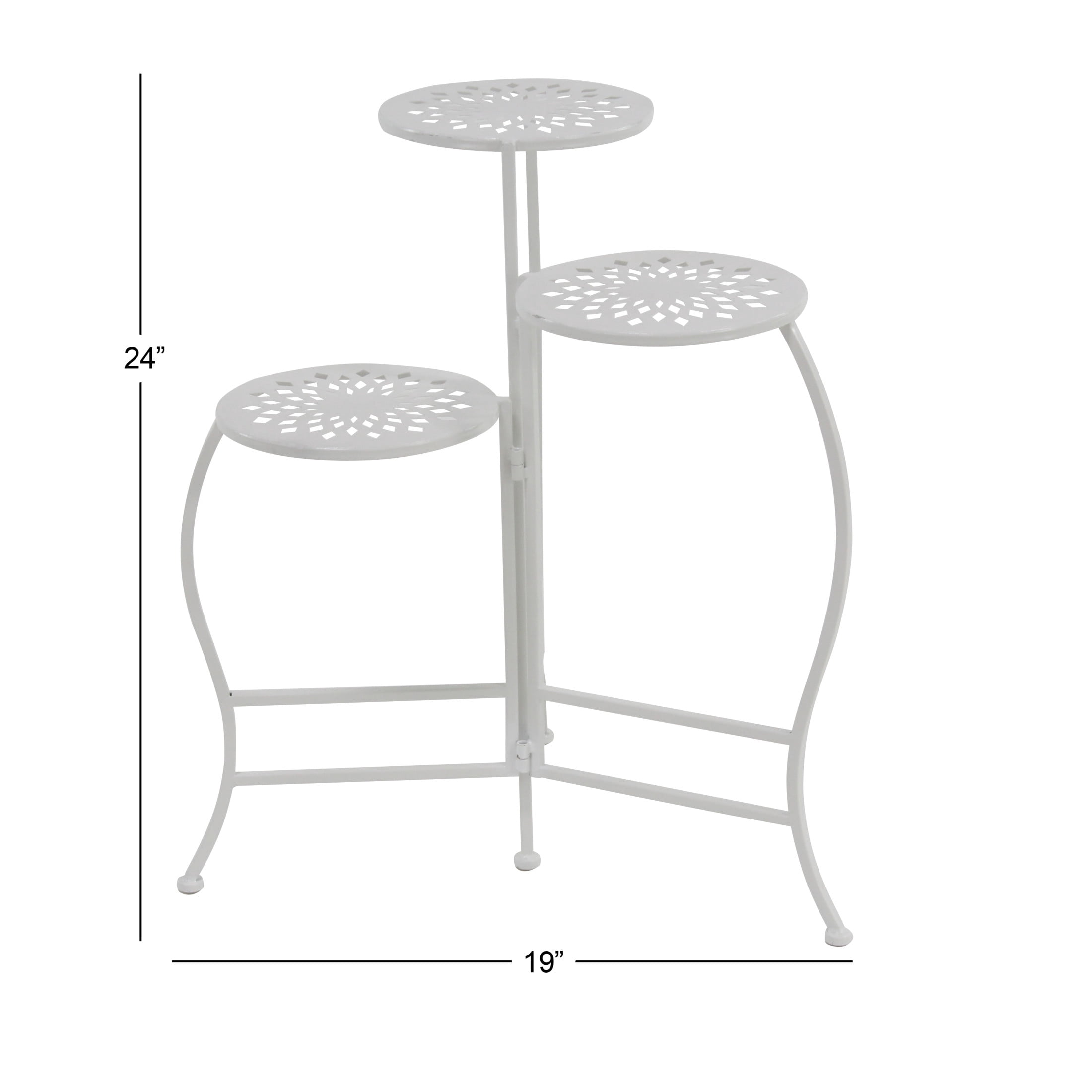 DecMode 19" x 14" x 24" 3 Tier White Metal Floral Plantstand