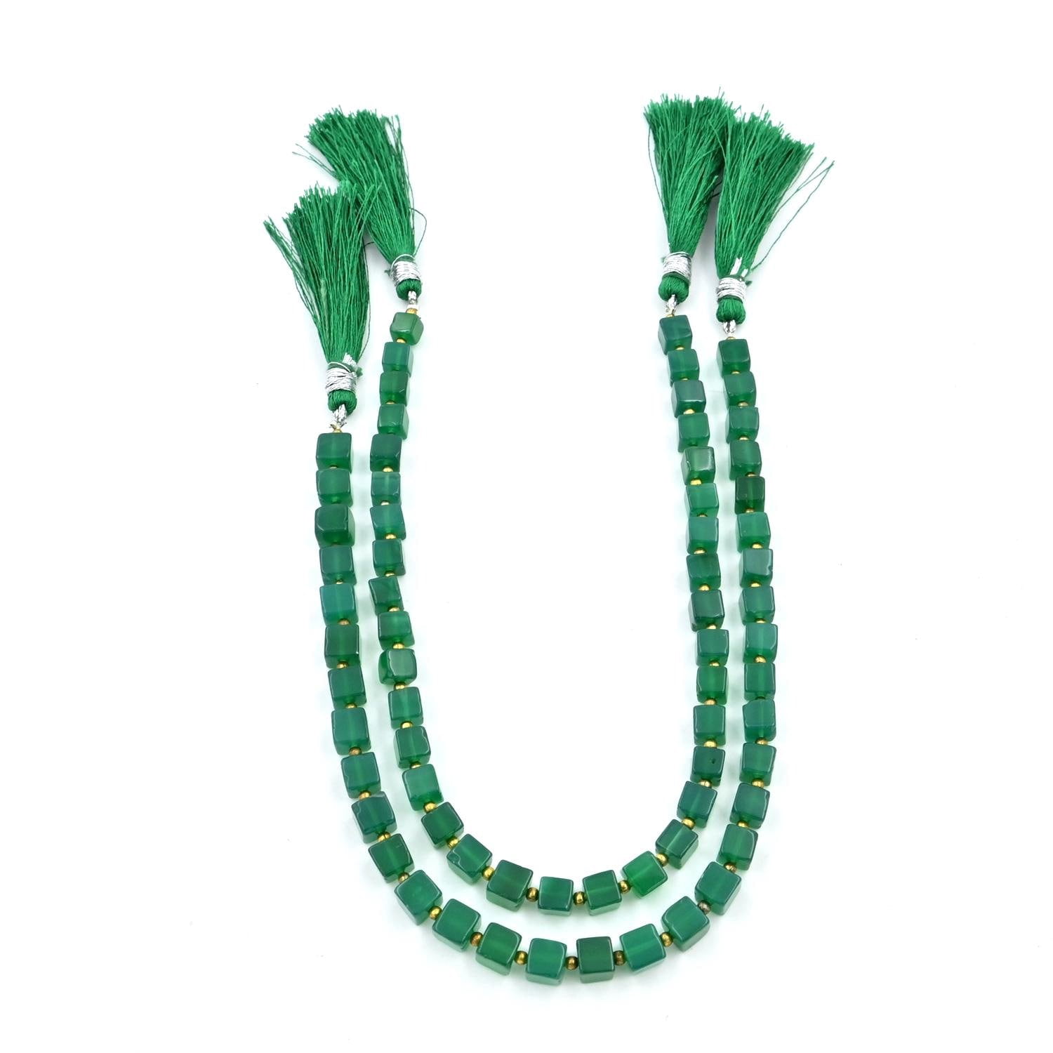 The Gems Grid Natural Green Onyx Cube Beads 5.5-6mm Loose Strand for Jewelry Making Crafts