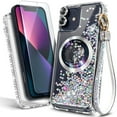 thumbnail image 6 of NageBee Designed for iPhone 13 Mini Magnetic Case for MagSafe, Tempered Glass Screen Protector/Wrist Strap Lanyard, Glitter Floating Liquid Cute Case (Diamond), 6 of 6