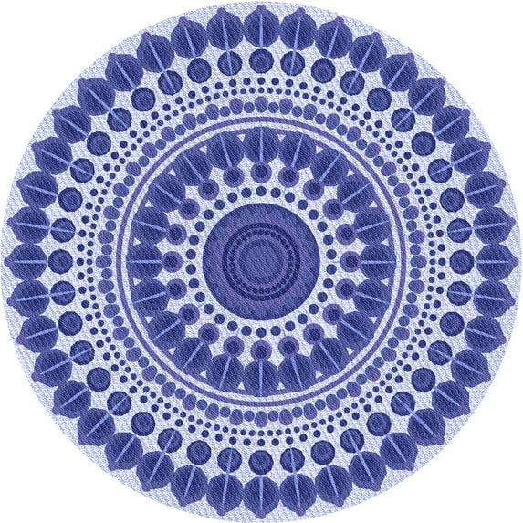 Ahgly Company Indoor Round Patterned Balloon Blue Area Rugs, 4' Round