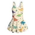thumbnail image 4 of COEQINE Girls One Piece Swimsuit for Swim Lessons & Beach Play, Cute Swim Dress with Skirt & Liner, Scoop Neck Fixed Wide Strap V-Back Swimwear, Ages 10-11, Cute Dinosaur Beige, 4 of 8