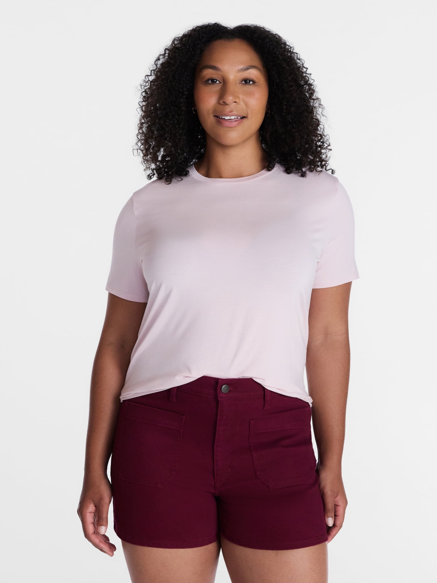 Time and Tru Women's Draped Boxy Tee with Short Sleeves, Sizes XS-XXXL