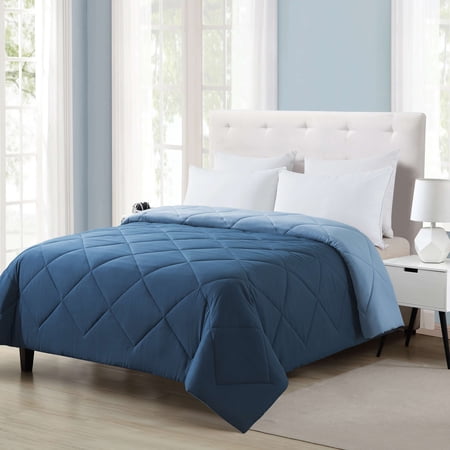 MAINSTAYS REVERSIBLE MICROFIBER COMFORTER, NAVY, FULL/QUEEN