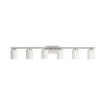 Replay Collection Six-Light Traditional Brushed Nickel Etched White Glass Bath Vanity Light