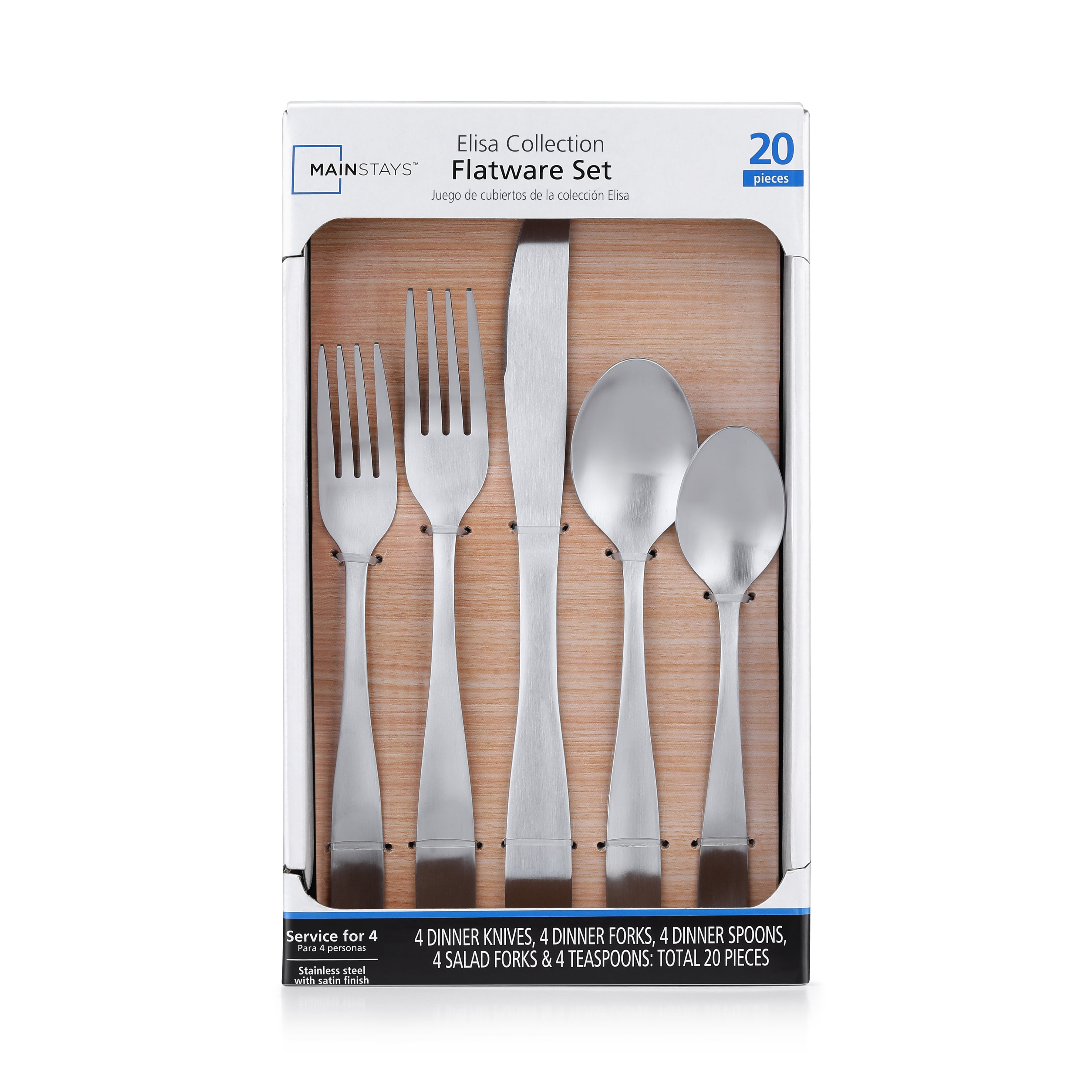 MS 20PC Elisa Cutlery Flatware Set - Service for 4, Silver Finish