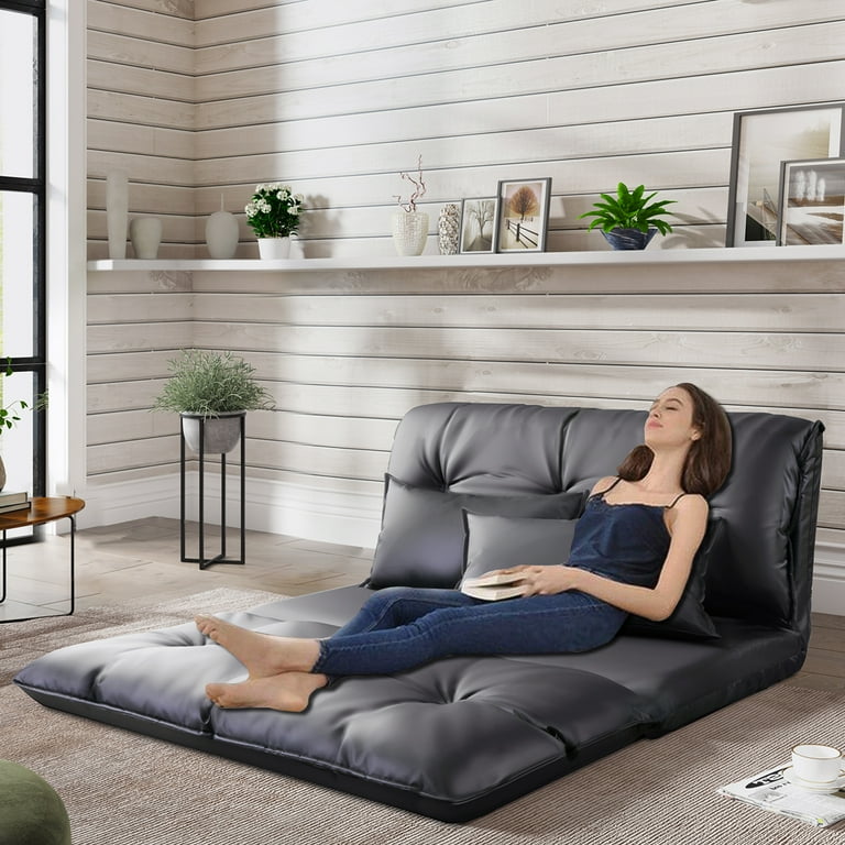 ZPL Lazy Sofa Bed with 2 Pillows Folding Floor Chaise Lounge Sofa Chair Loveseat Recliner with Adjustable Position or Reading Living Room Bedroom Walmart