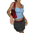 thumbnail image 4 of Cenuakty Women's Summer Mini Sling Vest Blue Sleeveless Backless Lace Trim Skinny Crop Tops, 4 of 9
