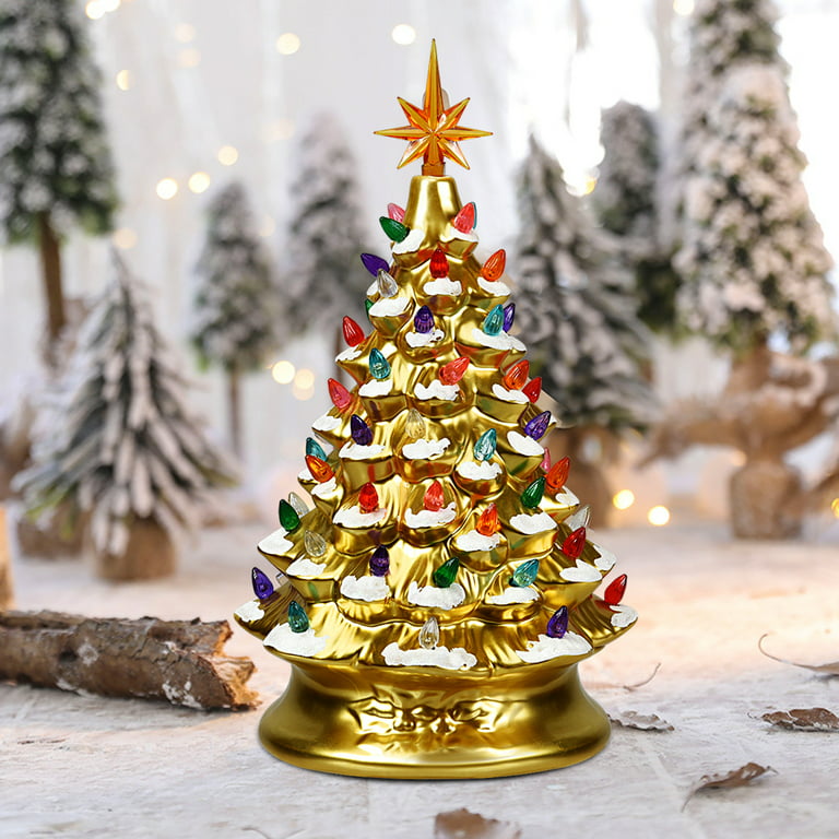 BEAUTIFUL VINTAGE GOLD WIRE CHRISTMAS TREE IN GOLD RESIN POT 14 HOLIDAY  DECOR