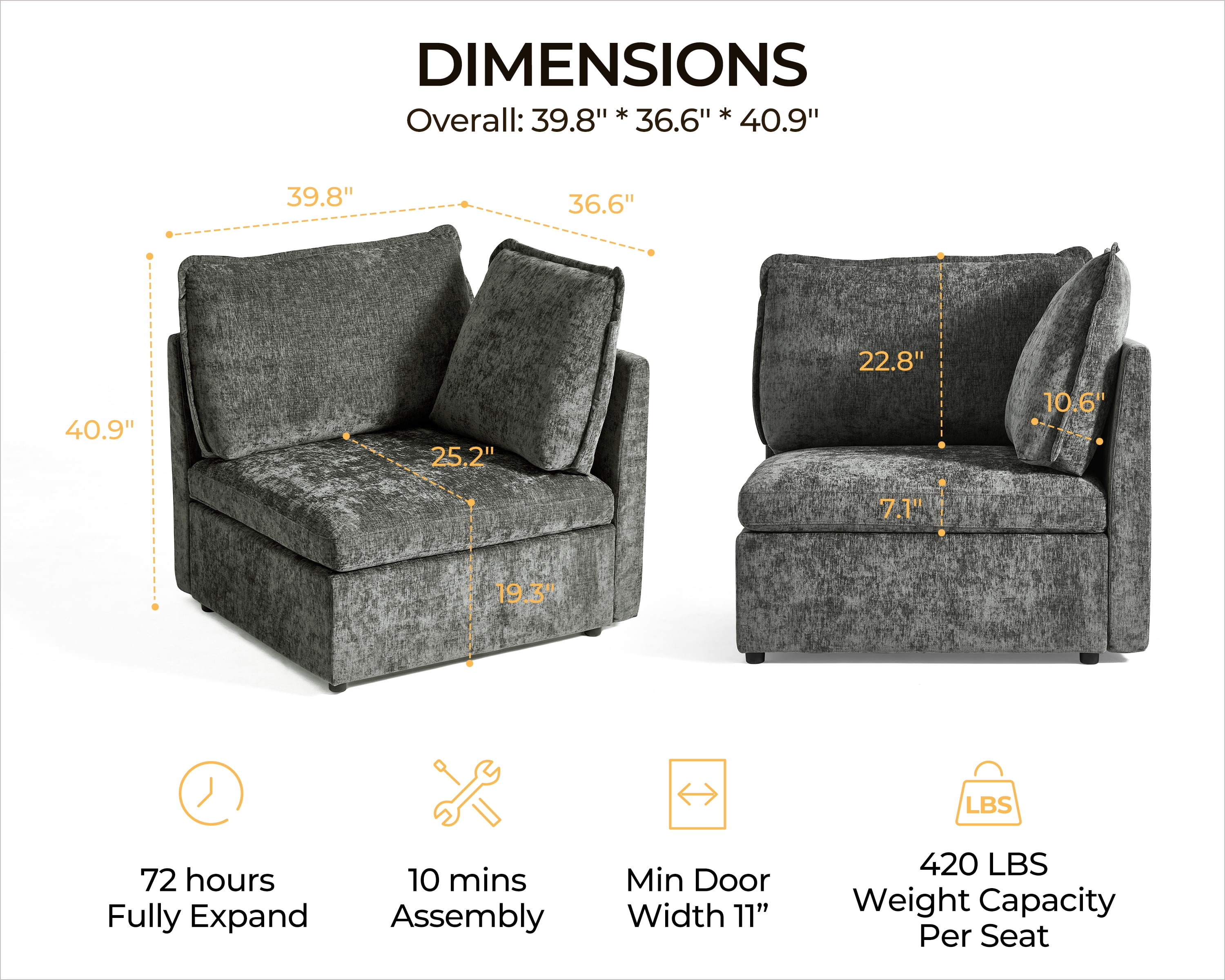 BEDEEP Chenille Corner Seat, Gray
