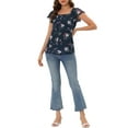 thumbnail image 3 of MODA NOVA Juniors Square Neck Ruffled Short Sleeve Floral Chiffon Blouse, 3 of 7