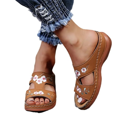 

Leather Flower Embroidered Vintage Casual Soft footbed Orthopedic Arch-Support Sandals