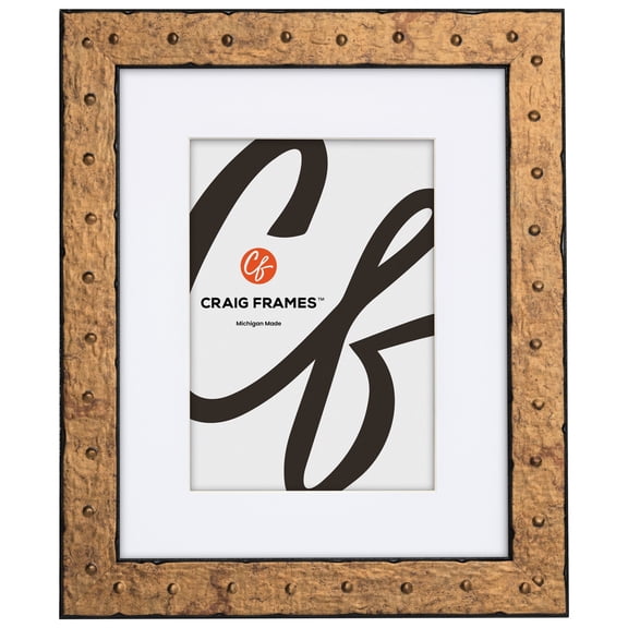 Craig Frames Rivet, 18x36 Picture Frame Matted for a 14x32 Photo, Tarnished Gold