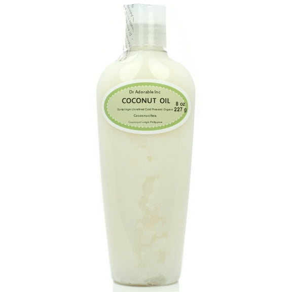 Dr Adorable - 8 oz - Coconut Oil Extra Virgin - 100% Pure Organic Cold Pressed Unrefined Natural Hair Skin
