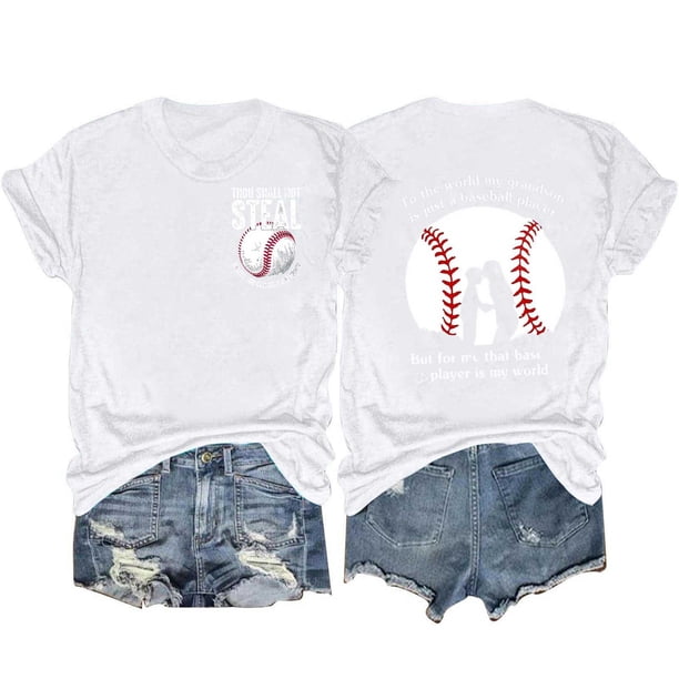 Camisetas de Manga Corta para Mujeres Beisbol Amor Doble Cara Impresión Cuello Redondo Camiseta, Top de Verano Casual