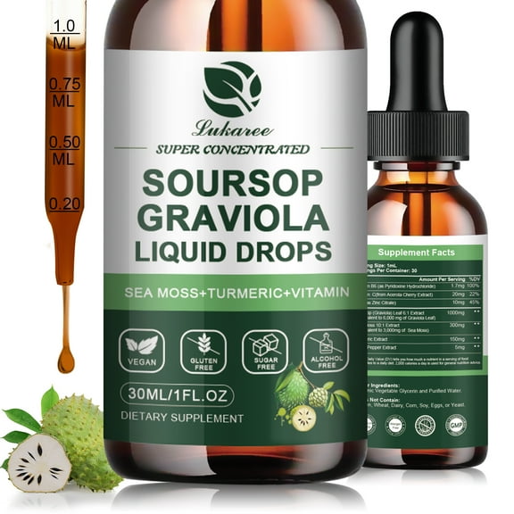 Soursop Graviola Liquid Drops, for Cell Support & Regeneration,Support Immune & Antioxidant, 1 fl oz