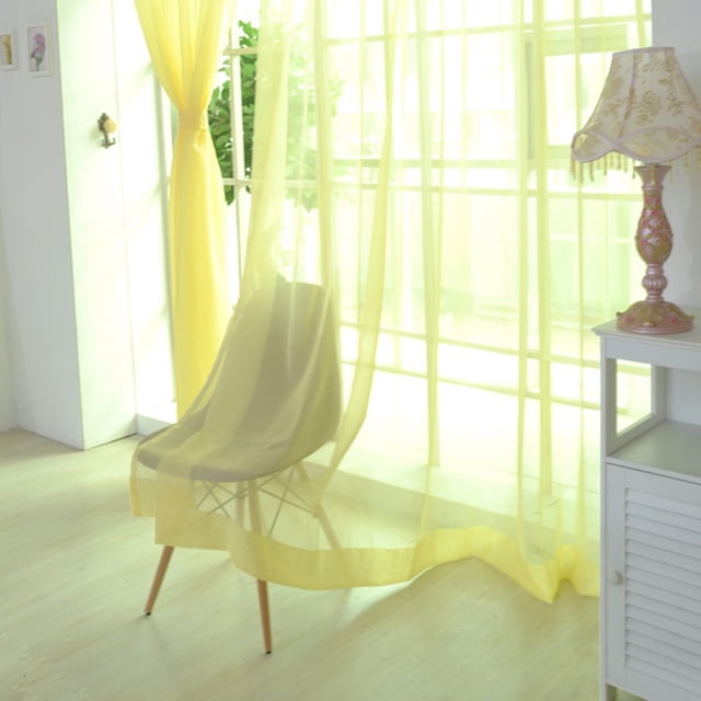 OULII 2Pcs Living Room Net Curtains Voile Golden Yellow Rectangular Privacy Natural Light Filtering 11.8x78.7in