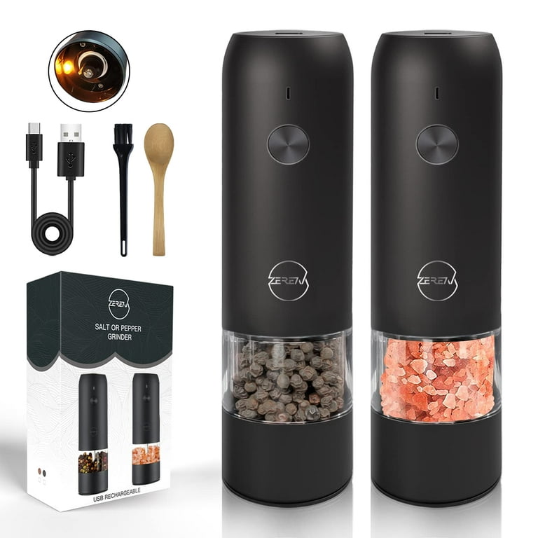 Electric Salt and Pepper Grinder Set - USB Rechargeable, LED